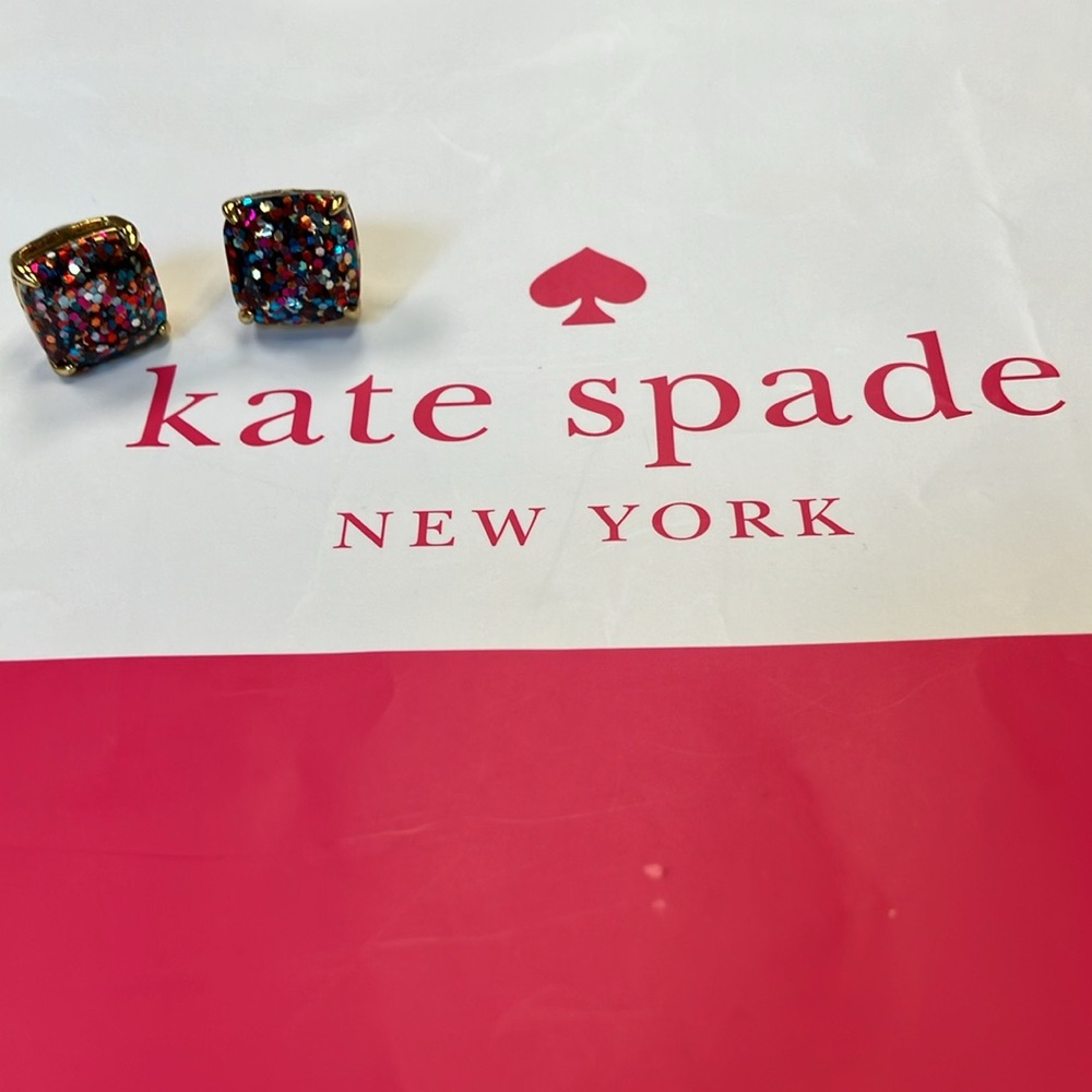 Kate Spade Glitter Crystal Square Stud Earrings